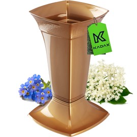 KADAX Grave Vase with Base, Plastic Cemetery Vase, Flower Vase for Gravestone, Grave Decoration, Grave Ornament, Grave Stake Vase, Standing Vase for the Grave (Gold/Low)