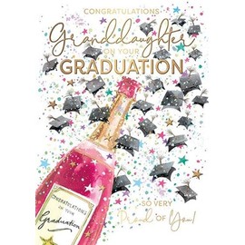 Words 'n' Wishes Granddaughter Graduation Congratulations Card - 'So Proud of You!' Mortar Boards & Champagne Bottle Embossed with Foil Details - Eco-Friendly - Made in Great Britain