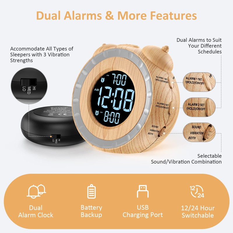 uscce Dual Extra Loud Alarm Clock with Bed Shaker -