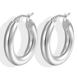 Thick Gold Hoop Earrings Steling Silver Chunky Hoops Earrings for Women Girls Hollow Tube Hoops Earrings Thick Gold Hoop Earrings Hypoallergenic Lightweight Gold Hoop Large Earrings 20/25/30MM