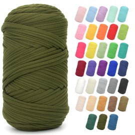 400G Tshirt Yarn for Crocheting,Army Green T Shirt Chunky Elastic Fabric Thick T-Shirt Crochet Yarn for Beginners Crocheting Hand Knitting Bag/Basket/Coasters/DIY Crafts/Home Decor