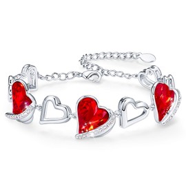 Bracelets for women, jewellery with elegant gift packaging, heart bracelet pendant gifts for Mother's Day gift / party / anniversary / birthday., Platinum, Platinum Red