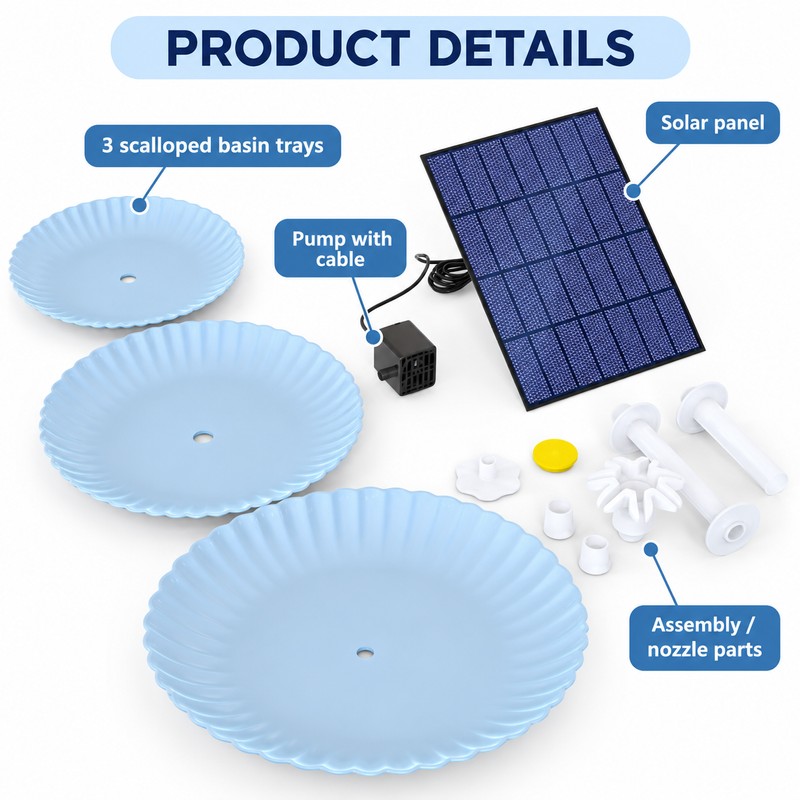 Solar Bird Bath Fountain for Outdoor Décor – 3-Tier Plastic