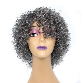 Velicoo Grey Short Curly Bob Hair Glueless Wigs Pixie Cut Human Hair Wigs for Women Wear and Go Non Lace Machine Made Wigs Human Hair Salt and Pepper Color for Older Women
