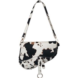 PURFANREE Women Cow Print Saddle Shoulder Bag Clutch Purse Underarm Handbag Satchel Zipper Crossbody Bag, Cow Print, One Size