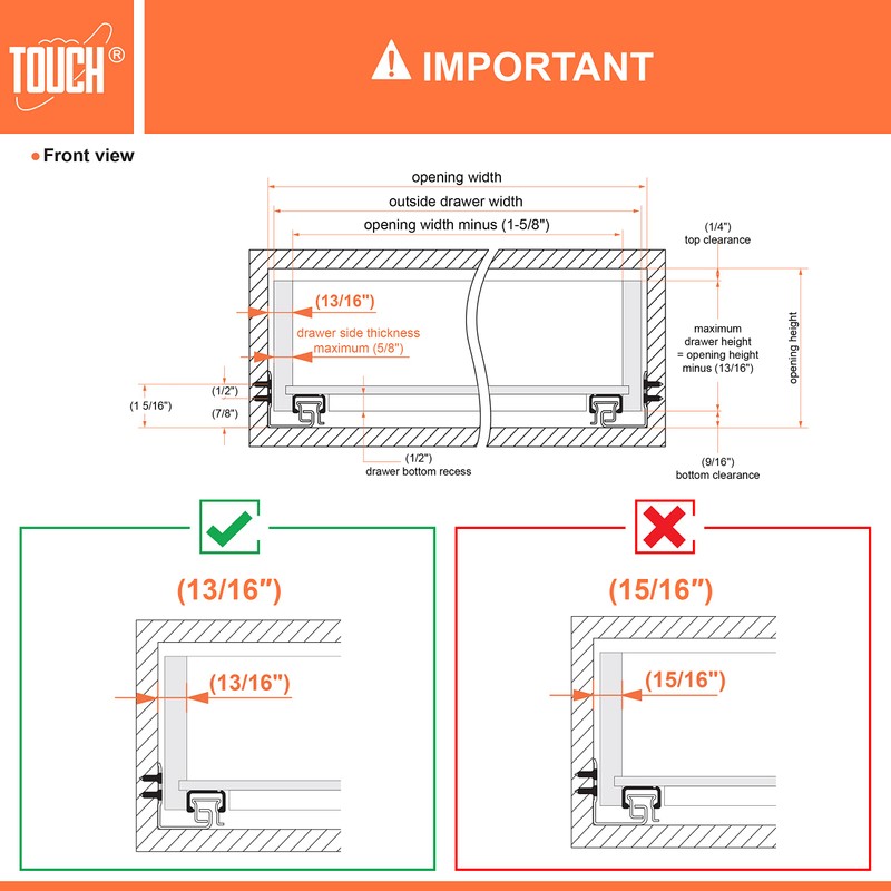 TOUCH Undermount Drawer Slides, Self-Soft Close (1 Pair, 15 Inch