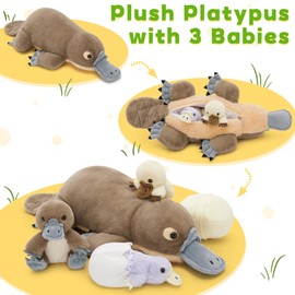 Tezituor 21" Platypus Stuffed Animal with 3 Babies & 2 Eggs, Cute Realistic Platypus Plush Toys for Kids, Christmas, Easter, Birthday, Party and Decorations