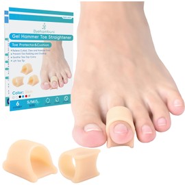 Byehambuni Hammer Toe Straightener, 6 Pack Hammer Toe Corrector for Women, Gel Toe Straighteners for Curled, Crooked, Bent, Claw, Hammertoe for Women and Men, Large Size (Beige)