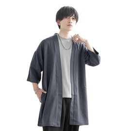 Samdif Tech Linen Cooling Cardigan, Men's, Summer, Cool Material, Long Cardigan, Oversize, Thin, Loose, 3/4 Sleeve, Cardigan, Summer Clothes, MinoriTY Minorities, charcoal