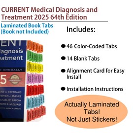 Book Tabs for Current Medical Diagnosis & Treatment 2025. Laminated, Color-Coded and Repositionable for CMDT 2025 (Book not Included)