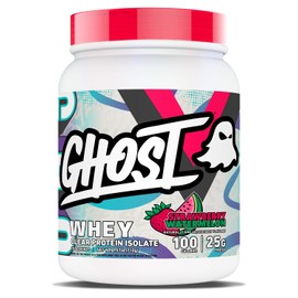 GHOST Proteína de suero de leche en polvo, sabor fresa y sandía - Envase de 1.57 lb, 25 g de proteína de suero - Bebida post-entrenamiento para ganancia muscular y recuperación - Sin azúcar