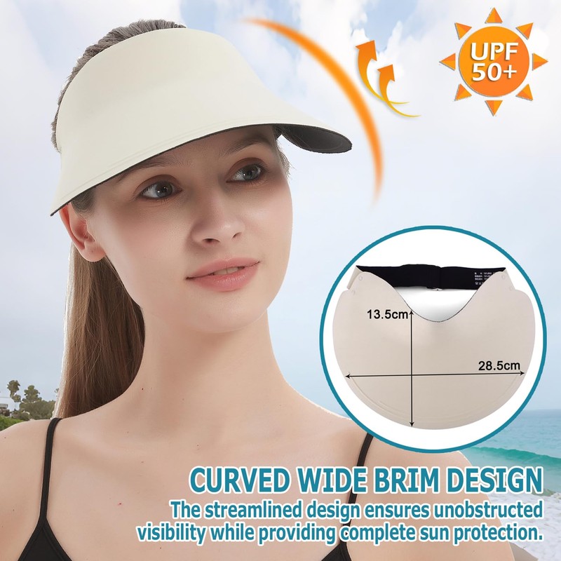 EINSKEY Women's Wide Brim Sun Visor, UPF50+ Seamless Ponytail Hat