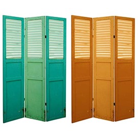 ORIENTAL Furniture 6 ft. Tall Double Sided Distressed Door Panel Canvas Room Divider, Aqua/Orange