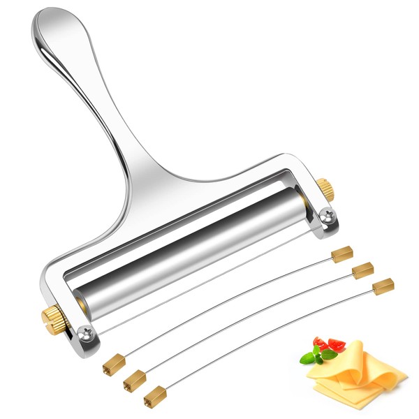 Sopito Cheese Slicer Stainless Steel Wire Cheese Slicer With 3 Extra Wires Great for Cheddar, Gruyere, Raclette, Mozzarella Cheese Block, Adjustable Thickness - Wire Cheese Slicer