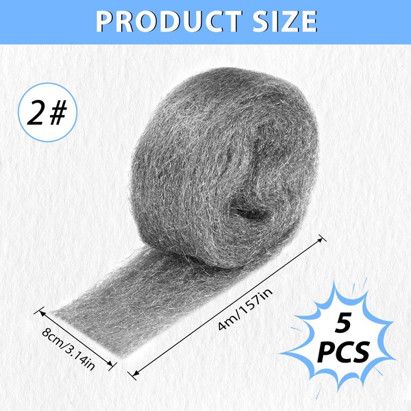 KACNON 2# Steel Wool, 5 Rolls 20 m Steel Wool