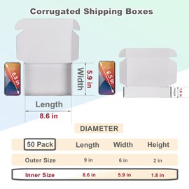 MEBRUDY 9x6x2 Inches Shipping Boxes Pack of 50, Small Corrugated Cardboard Box for Mailing Mailer Packing, White