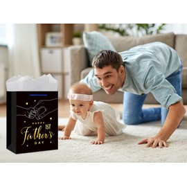 BIZIBAFF First Fathers Day Gift Bag - 13" Large Father's Day Gift Bag with Tissue Paper Happy 1st Father's Day Paper Bag for First Time Dad New Dad Daddy
