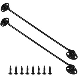 12 Inch Hook and Eye Latch, 2 Pack Black Cabin Hooks Stainless Steel Eye Gate Latch Easy Lock, 30cm Long Sliding Door Hook Barn Door Catch with Screws for Outdoor Garden Shed Patio Window Wooden Gates