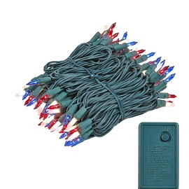 Novelty Lights 140 Light Chasing Patio Party Christmas Mini Light Set, Red/White/Blue, Green Wire, 46.5' Long
