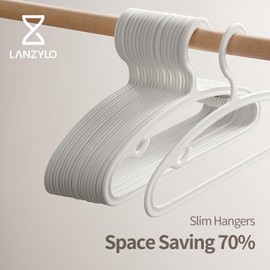 LANZYLO Plastic Clothes Hanger Set - 30 Pieces Versatile, Lightweight, Space-Saving, Non-Slip, Slim Designed, Dry and Wet Clothes Hanger Set -White