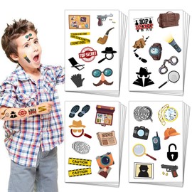 20 Sheets Secret Agent Spy Detective Temporary Tattoos, Mystery Detective Clue Party Favors Accessories Decorations Spy Game Kit for Kids Boys