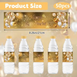 URROMA 50Pcs Happy Retirement Water Bottle Labels Golden Officially Retired Water Bottle Stickers Waterproof Drinks Wrappers for Party Decor