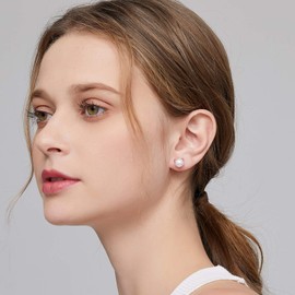 jiamiaoi Cat Earrings, 925 Silver Pearl Earrings, Cat Stud Earrings, Children Cat Pearl Earrings, Silver / Gold / Rose Gold 7.5 mm Freshwater, Silver