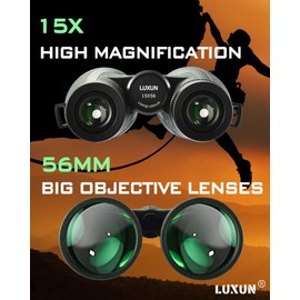 LUXUN 15x56 Binoculars for Adults High Powered with HD Optical System, BAK4 Prism & FMC Coating Waterproof Binoculars for Hunting Bird Watching Stargazing Football Games