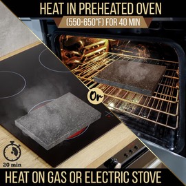 Nutrichef Cooking Stone Grill Set - Hot Lava Rock Sizzling Plate for Steak BBQ & Meat Grilling with Stainless Steel Knives, Cooks and Retains Heat & Flavor, Heated Tray for Serving Food