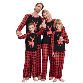 Ekouaer Christmas Family Matching Pajamas Long Sleeve Red Plaid Classic Xmas 2024 Jammies Set 2 Piece Sleepwear Men Loungewear Large