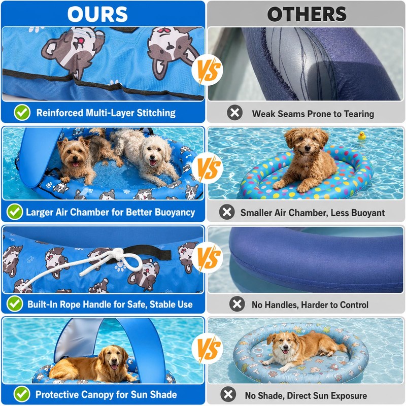 55 x 35 Inch Inflatable Dog Pool Float with Sunshade