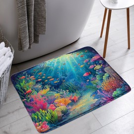 YSATNSFT Ocean Underwater World Bath Mat Colorful Tropical Fishes Coral in The Deep Sea Bathroom Bathtub Floor Rugs Doormat Toilet Decor,18 x 30 in