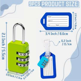 9 Pack Luggage Lock and 9 Luggage Tags, Colorful Travel Lock for Luggage, Suitcase, Carry On, Backpack, Laptop Bag. (Colorful)