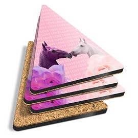 4 x Triangle Coasters - Horses in Love Valentine's Day Cork Backed MDF Glossy Tea Coffee Accessory #45362