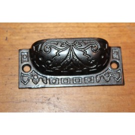 Antique Victorian Cast Iron Detailed 3" Bin Apothecary Cupboard Drawer Pull L-45