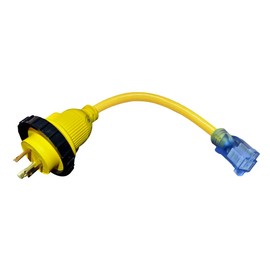 APEXSPORTS 1.5FT RV Pigtail Shore Power 30A Male L5-30P to 5-15R Female 15A Dogbone Adapter Power Cord Twist Lock L5-30P Male to 5-15R Female, LED Power Indicator.