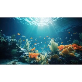 Under The Sea Fish Tank Background Deep Sea Coral Reef Aquarium Background Underwater Rock Aquatic Plants Sunray Terrarium Background Tropical Fish Ocean Floor Fish Tank Background Decors 24x12in