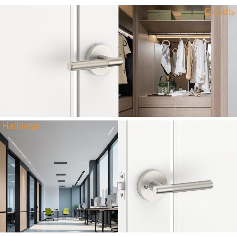 Amerdeco 1 Pack Brushed Satin Nickel Passage Knurled Door Handles,
