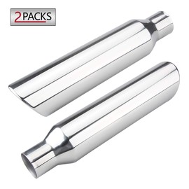 2.5 Inch Inlet Exhaust Tip, LCGP 2.5" Inlet x 4" Outlet x 18" Overall Length Weld On Universal Stainless Steel Polished Diesel Exhaust Tailpipe Tip 2 Pcs