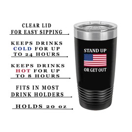 Rogue River Tactical Stand Up Or Get Out USA Military Veteran Flag 20 Oz. Travel Tumbler Mug Cup w/Lid Vacuum Insulated Hot or Cold Gift Black