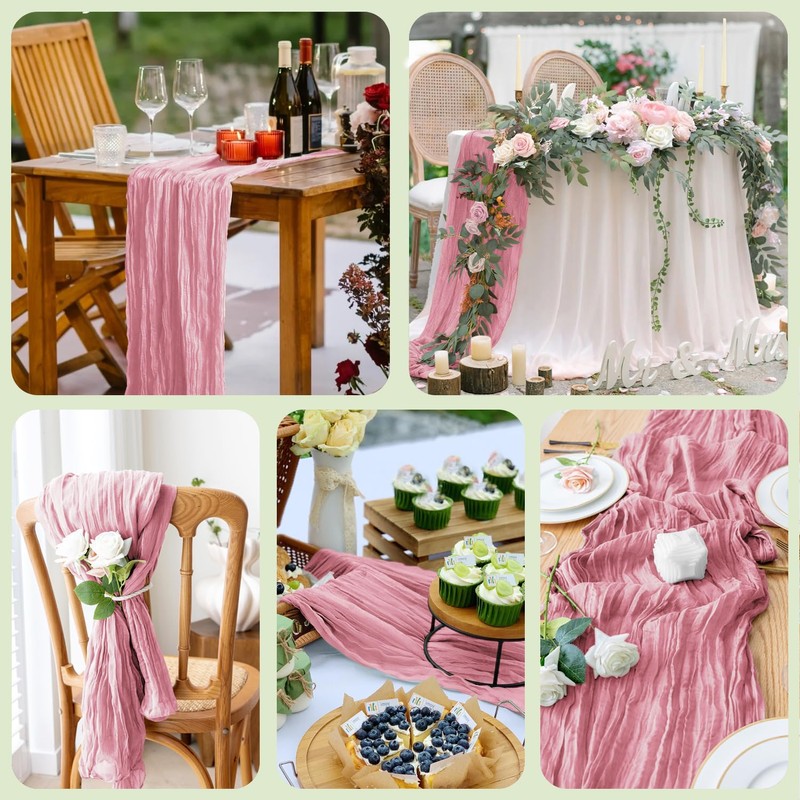 Wokceer Cheesecloth Table Runner Pink 10FT Boho Gauze Cheese Cloth