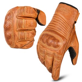 aaasportx Men's Leather Motorcycle Gloves with Touchscreen Function - Protectors Motorcycle Gloves Men & Women for Summer - Full Finger Leather Gloves with Non-Slip Pads Black (S)