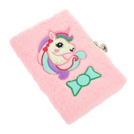 STOBOK Diary Notebook Lock Notebook for Boys and Girls Fluffy Cartoon School Diary Secret Lock Pink