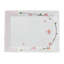 Hama Pottery 397448 Arita Pottery Ippo Kiln Rectangular Tray Plate, Approx. 6.3 x 5.1 inches (16 x 13 cm), Sakura Biyori