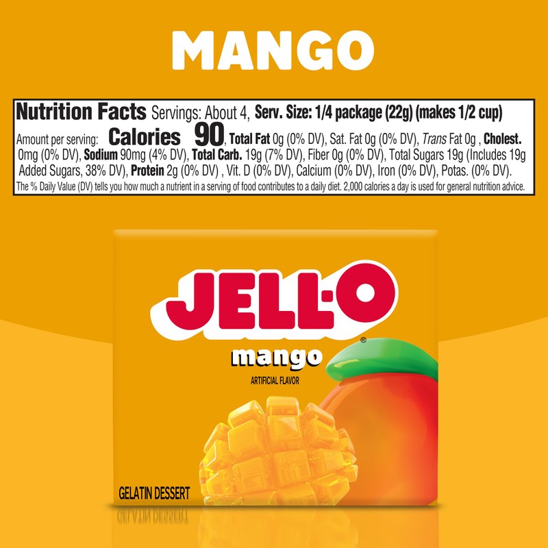 Jell-O Gelatin Dessert Mix, Mango Flavored, Classic Fruit Gelatin for