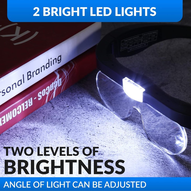 YOCTOSUN Rechargeable Magnifying Glasses, Head Magnifier Glasses with 2 LED