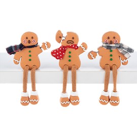 Ganz Midwest Festive Holiday Décor Brown & White 7 Inch Polyresin Christmas Shelf Sitter Tabletop Figurine, Set of 3, Gingerbread Man