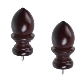 Oedema 2 Pcs Wood Curtain Rod Finial Decorative Curtain Rod Finials Fit for 1 Inch Curtain Rod Drapery Rod Replacement Finials, Reddish Brown