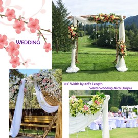 White Wedding Arch Draping Fabric, 63" x 32Ft Wedding Arch Drapes Tulle Fabric Drapery Sheer Backdrop Curtains for Wedding Ceremony Arch Stage Party Ceiling Décor