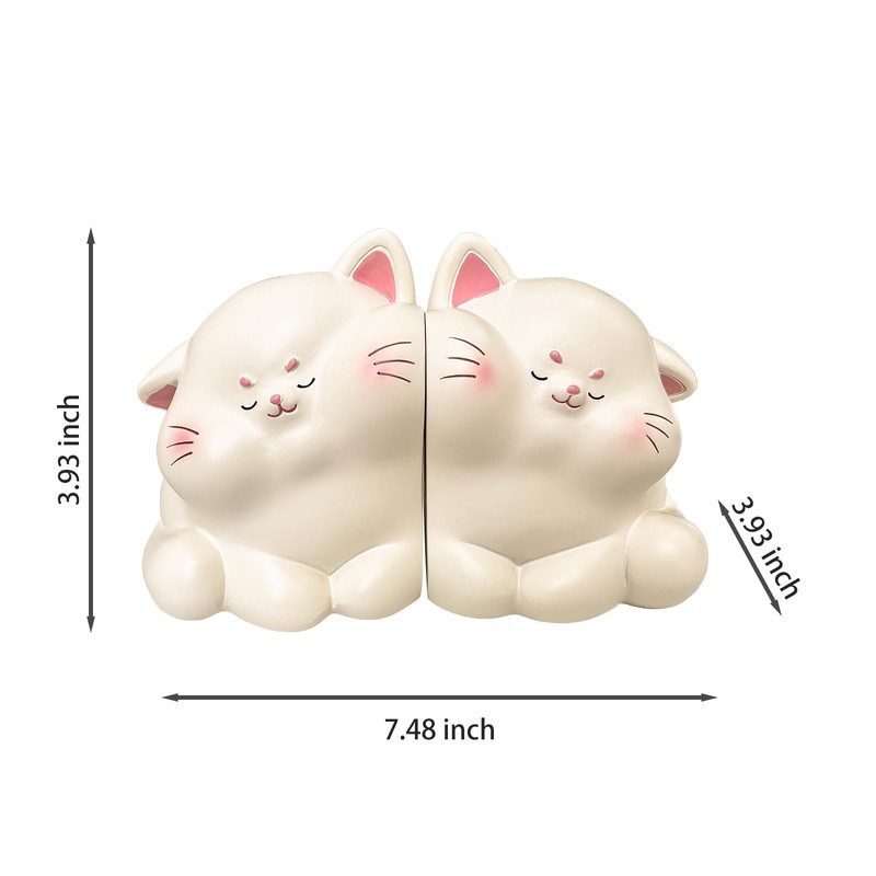 White Cat Decorative Bookends Cute Cat Hug Shape for Organising